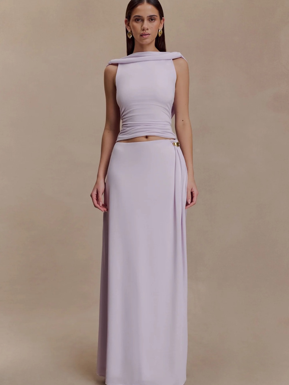 Meshki Lilac Maxi Skirt with Subtle Side Drape
